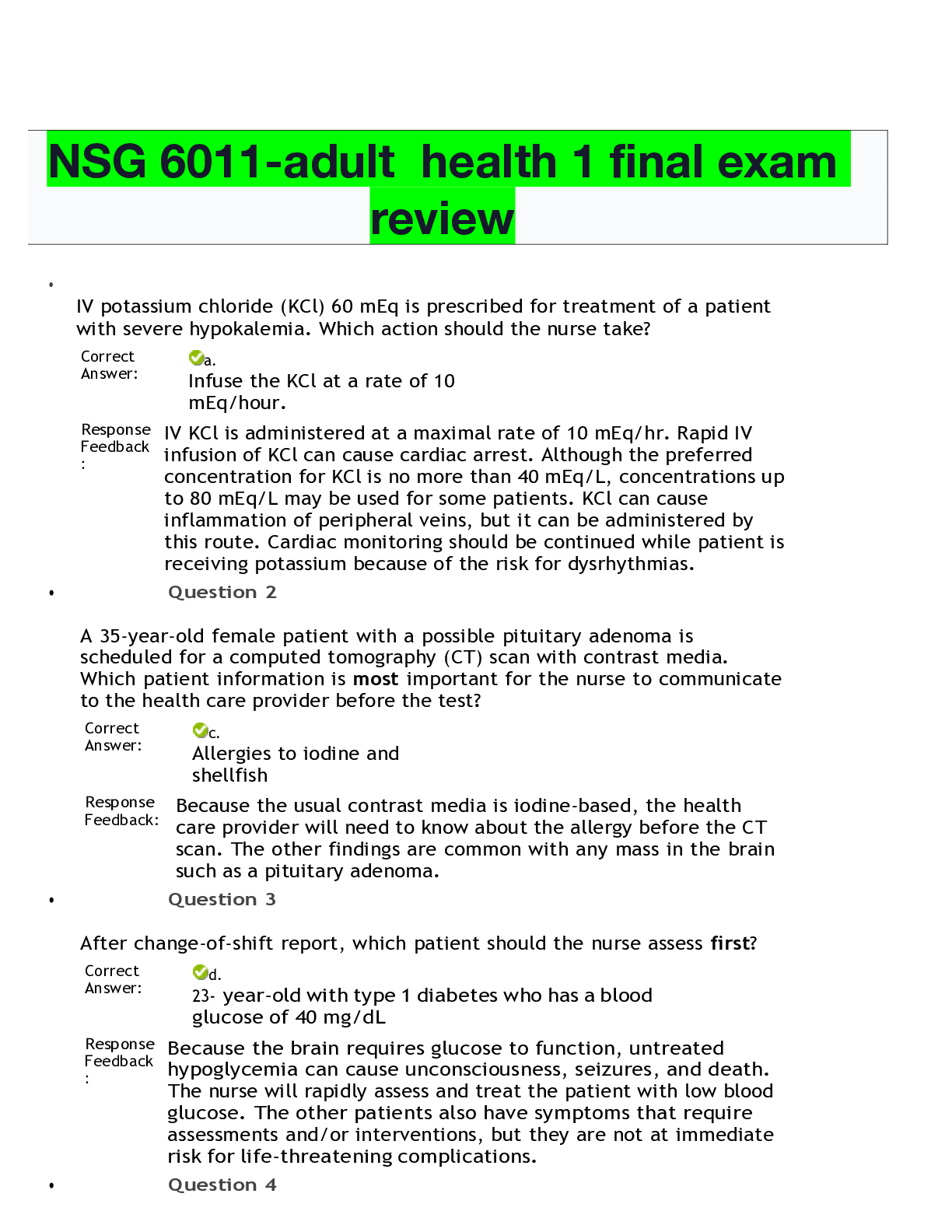 Preview of NSG 6011-adult  health 1 final exam review